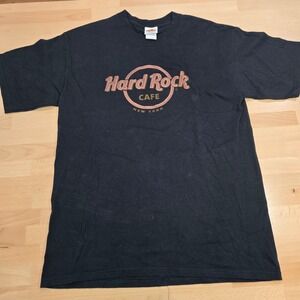Hard Rock Cafe New York T-Shirt Black Graphic Tee Faux Leather Detail Mens Large